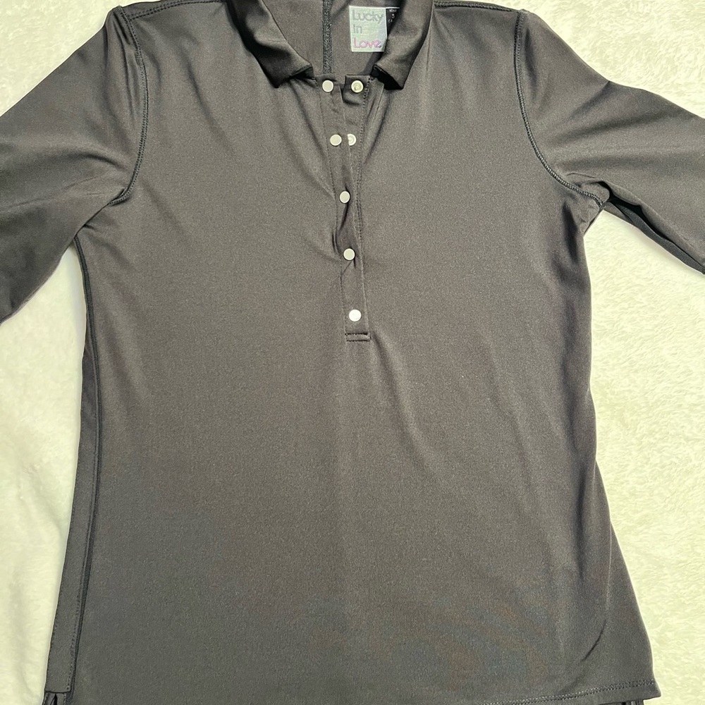 Lucky in Love Black Long-Sleeve Button-Front Polo Top